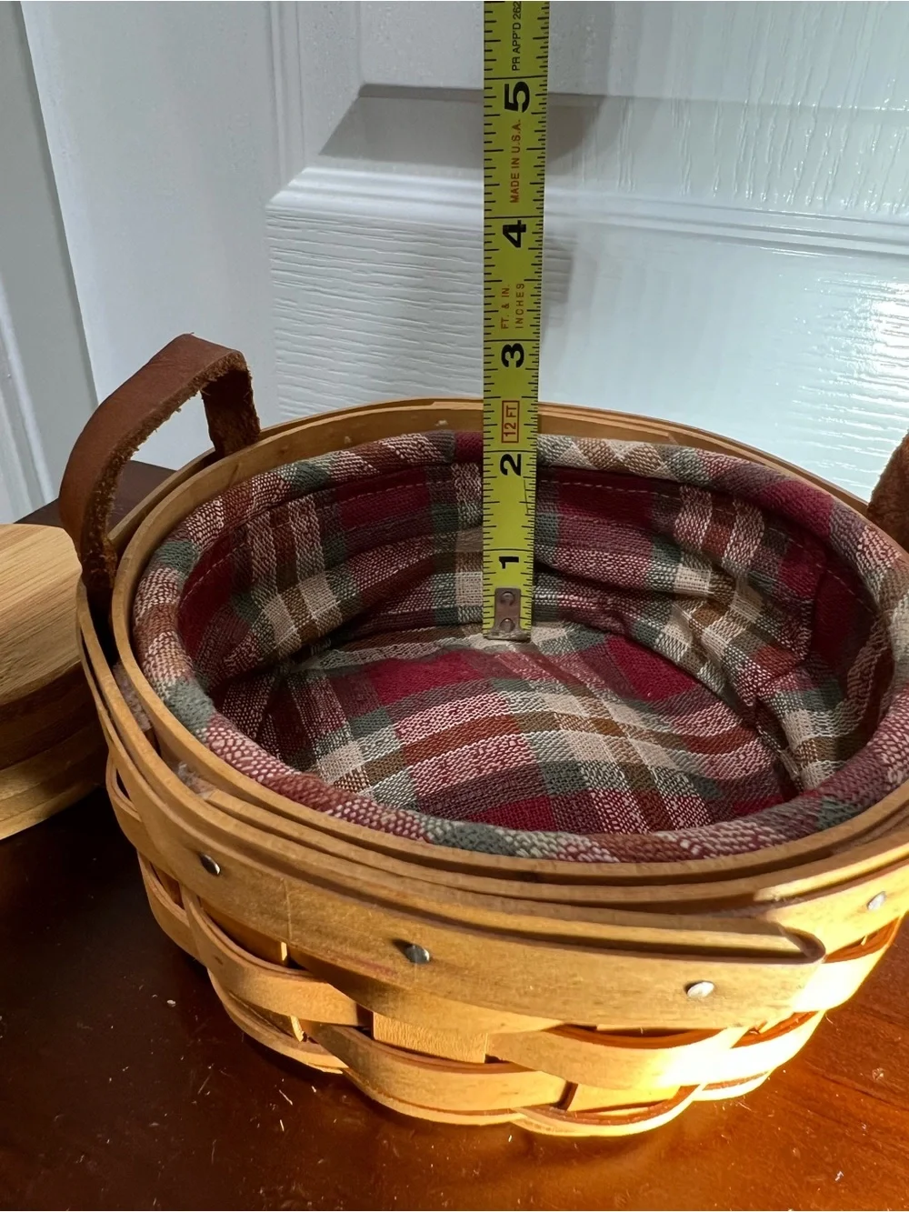 Vtg Longaberger Handwoven Basket with Red Plaid Liner 2002